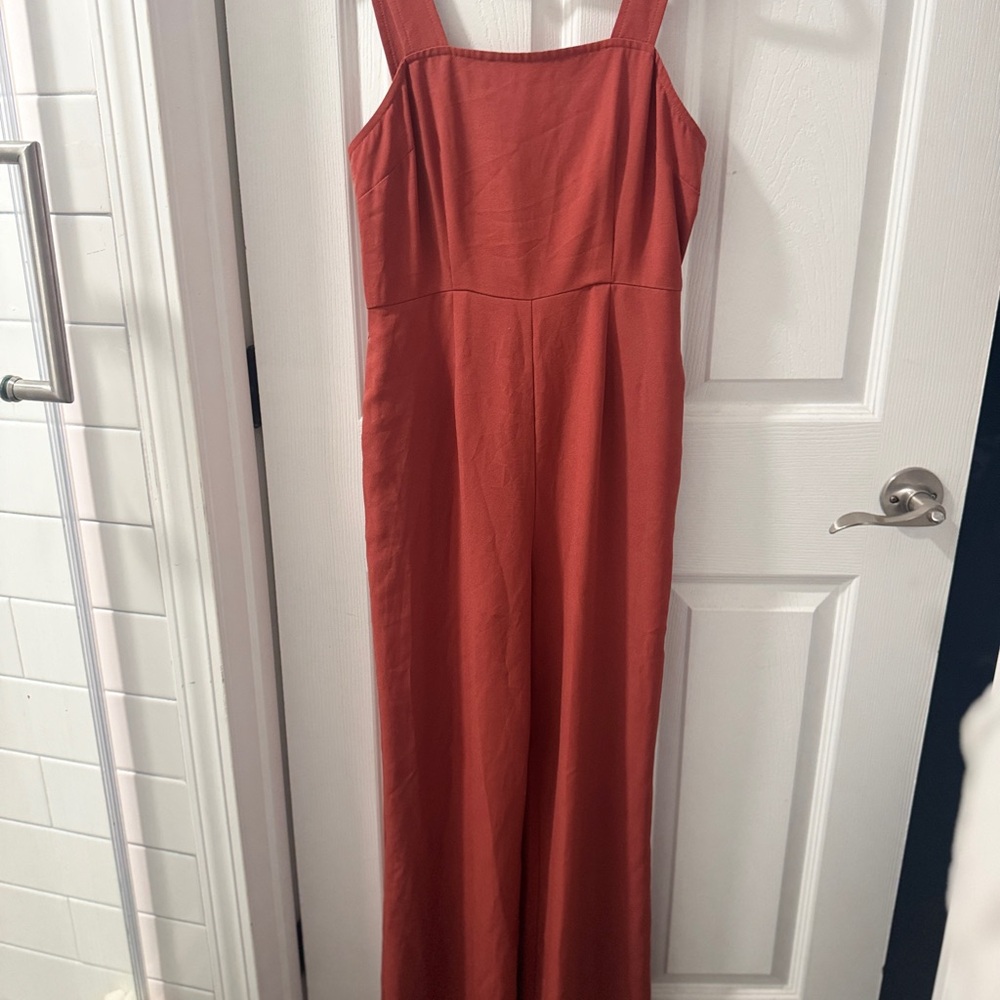 Forever 21 Orange/Rust Jumpsuit with Square Neckline and Wide-Leg